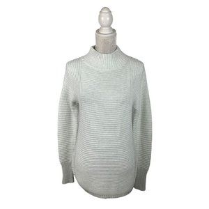 Akini Light Grey Ribbed Pullover Sweater Scoop Hem Mock Neck Cotton Blend M
